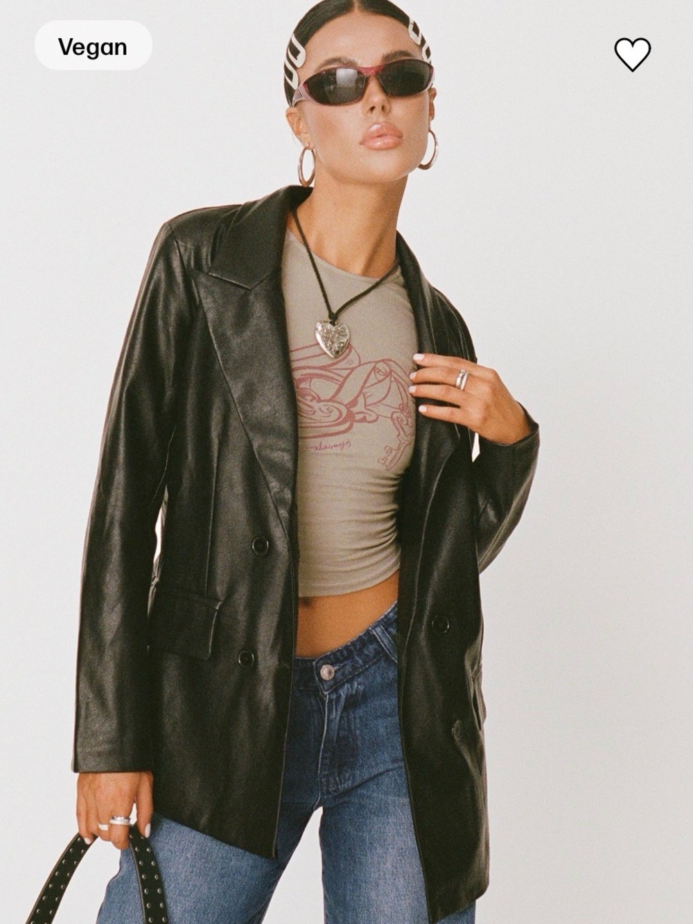 Princess Polly Ellen Vegan Faux Leather Black Blazer Jacket - size small/medium